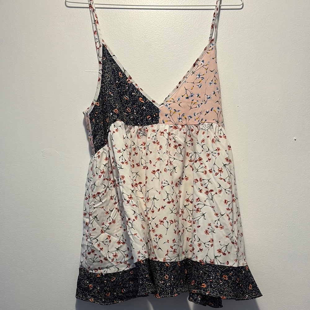 NWOT POL Patchwork Floral Camisole in Pink and Black
